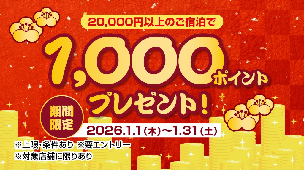 1回のご宿泊で20,000円以上ご利用いただいた方に、 dポイント1,000ptをプレゼント！